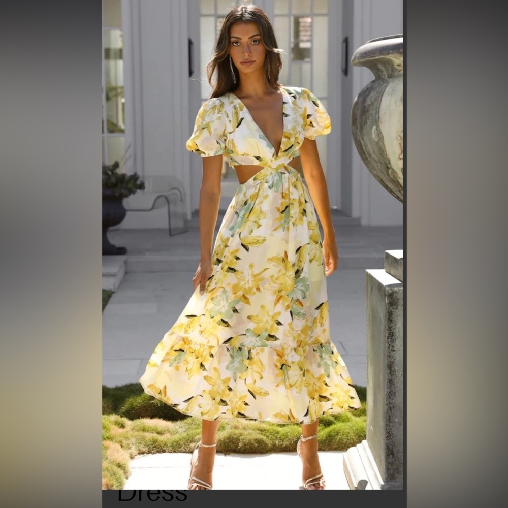 FEELIN FLORALS MIDI DRESS YELLOW